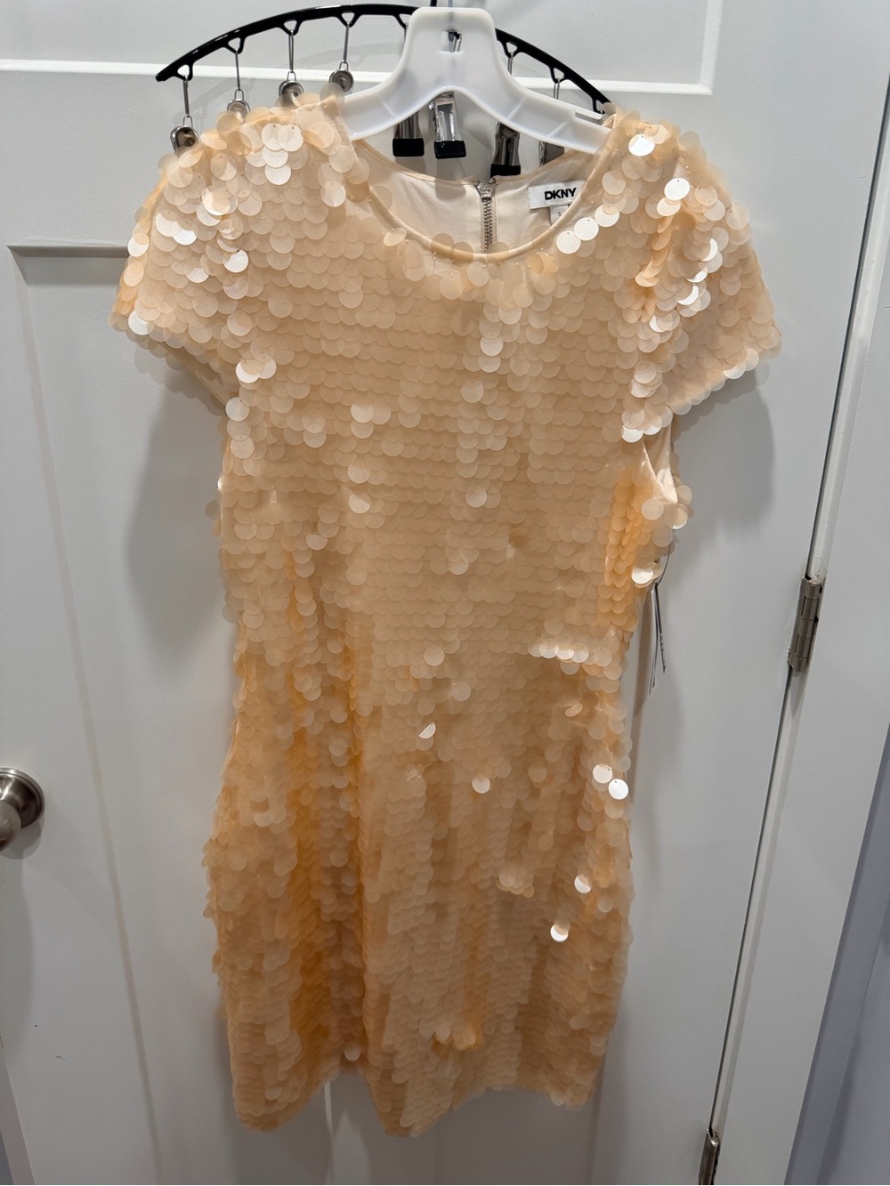 NWT DKNY Paillettes Sequin Dress Small Champagne Chino Khaki MSRP $199